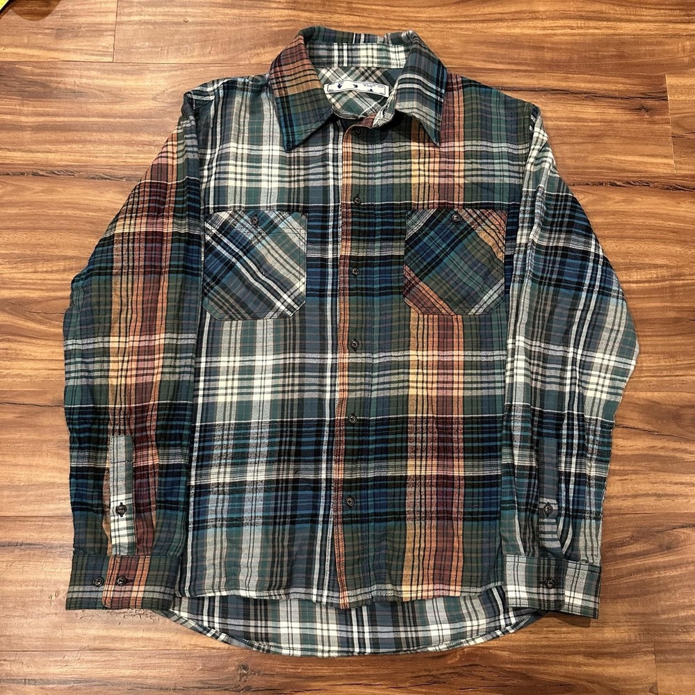 Off-White Shirt Mens Large Multicolor Plaid Flannel Long Sleeve Arrow Back Italy